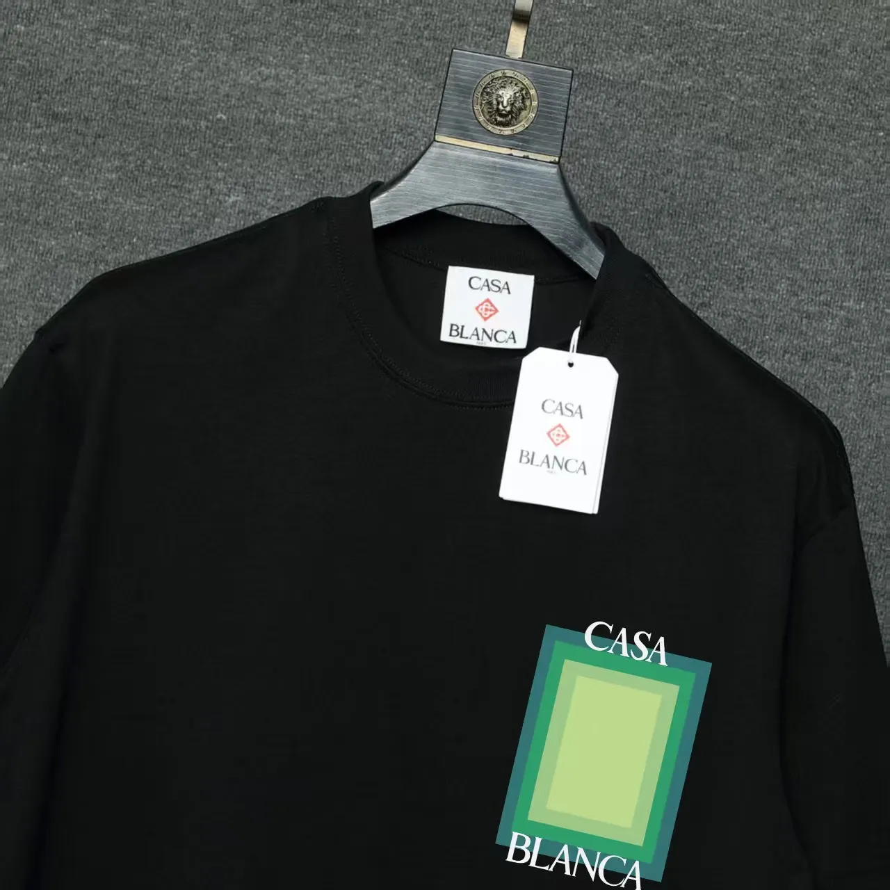 26ss CASABLANCA original printing process short-sleeved T-shirt original development using high-density double yarn pure cotton fabric upper body soft and comfortable color Black White Dark Green color Orange Pink Blue Royal Blue color cigarette powder 8 colors Sizes S M L XL